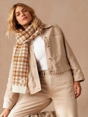 Timberland Buffalo Plaid Knit Scarf Tan White NWT Preppy Cozy Cabin Gorpcore